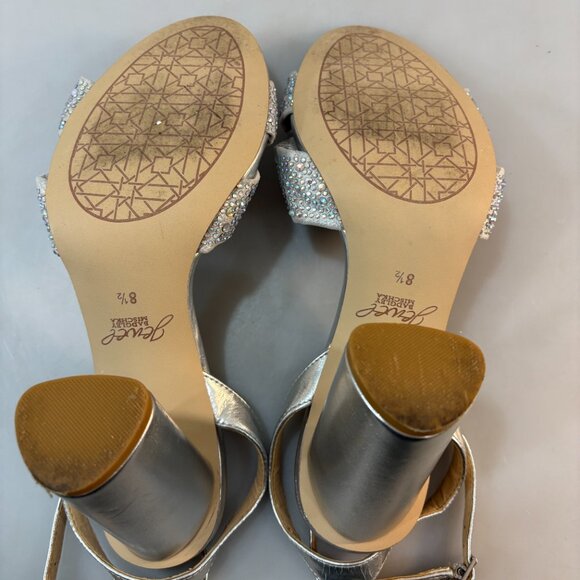 Jewel Badgley Mischka 8.5 Nicoline Silver Metallic 4" Heels Ankle Strap Sandals - Picture 7 of 8